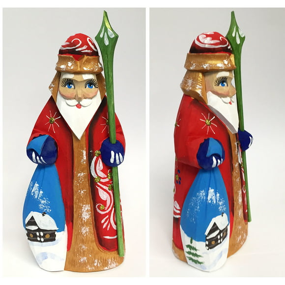 Exclusive Hanging Christmas Tree Toy Wooden Pendants Russian Santa Claus Handmade in Russia by RUS Heritage. lovingly Carved from a Single Piece of Wood and Painted by Russian Craftsmen 